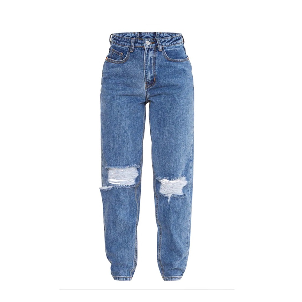 Dark blue knee rip mom jeans